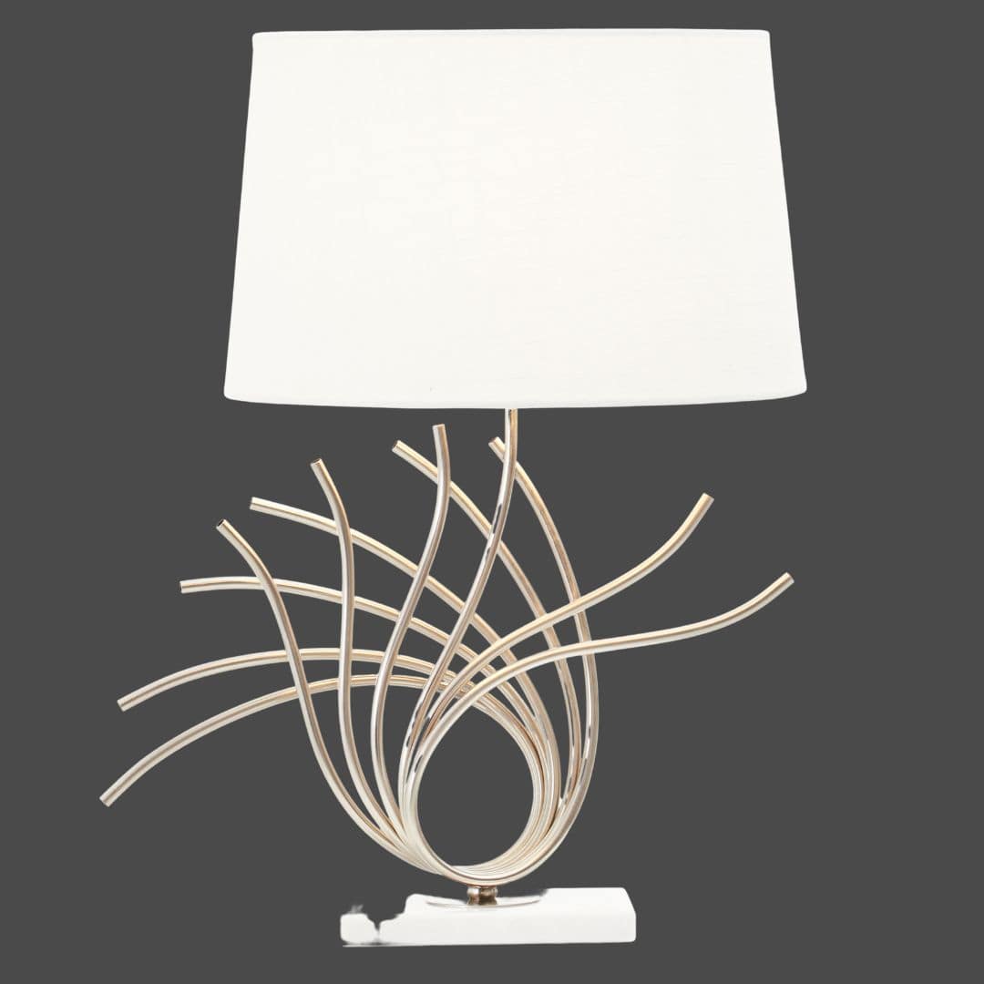 Contemporary Chrome Table Lamp with White Linen Shade