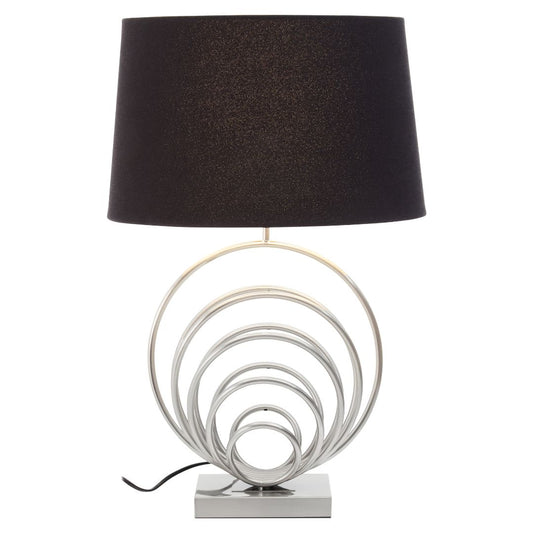 Sleek Chrome Circular Base Table Lamp with Black Linen Shade