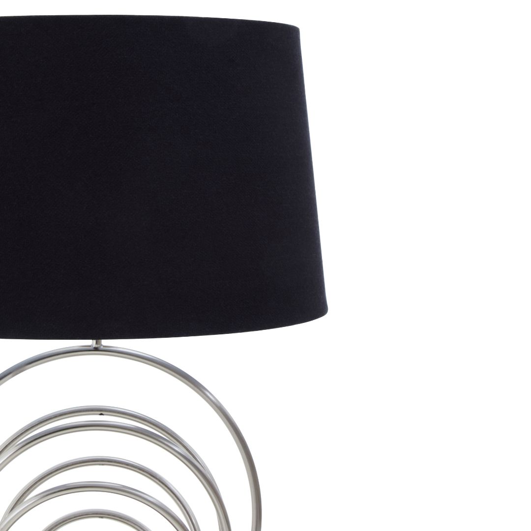 Sleek Chrome Circular Base Table Lamp with Black Linen Shade