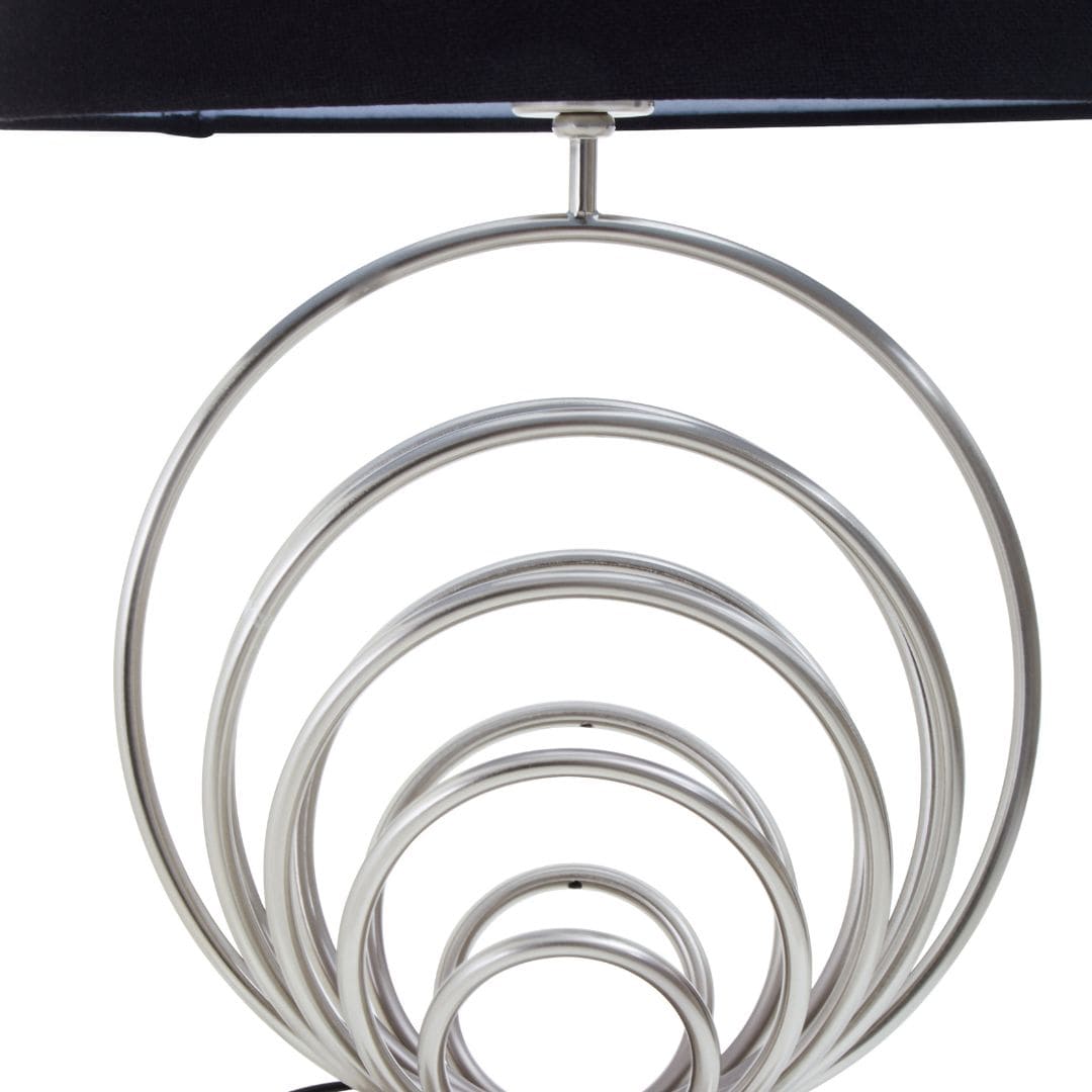 Sleek Chrome Circular Base Table Lamp with Black Linen Shade