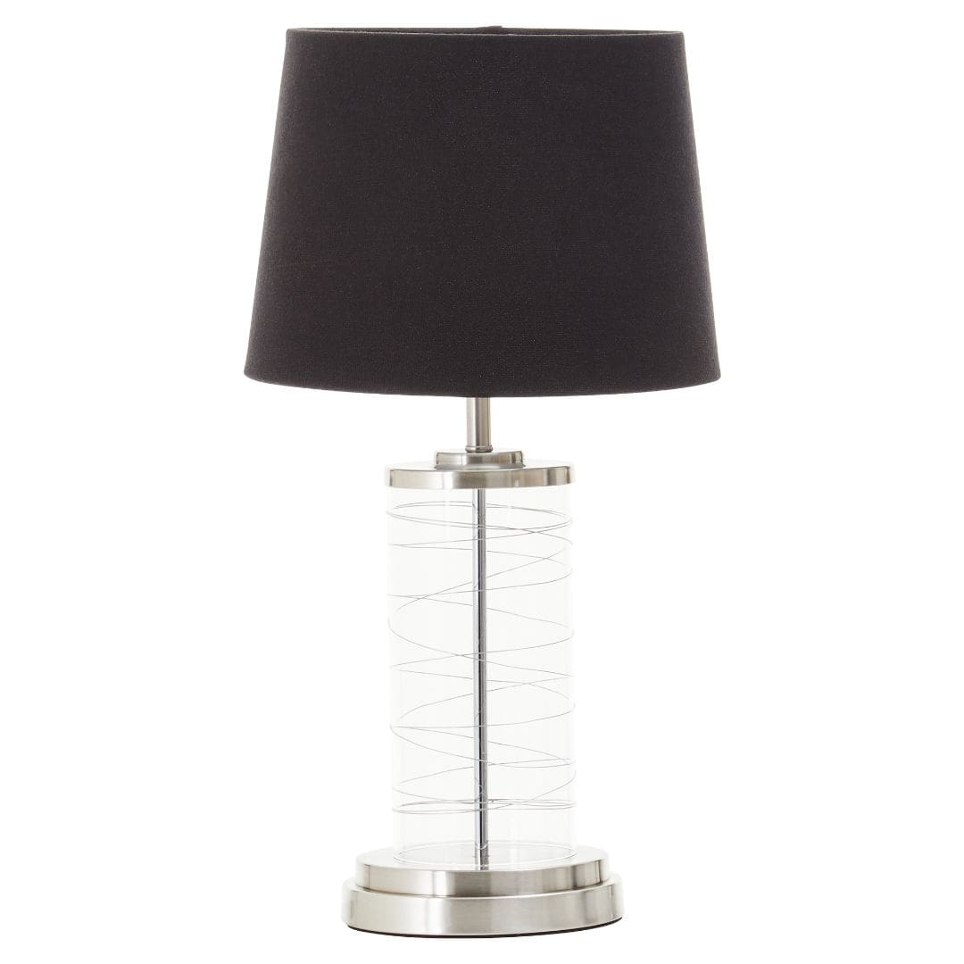 Sleek Glass and Chrome Lamp with Elegant Black Shade