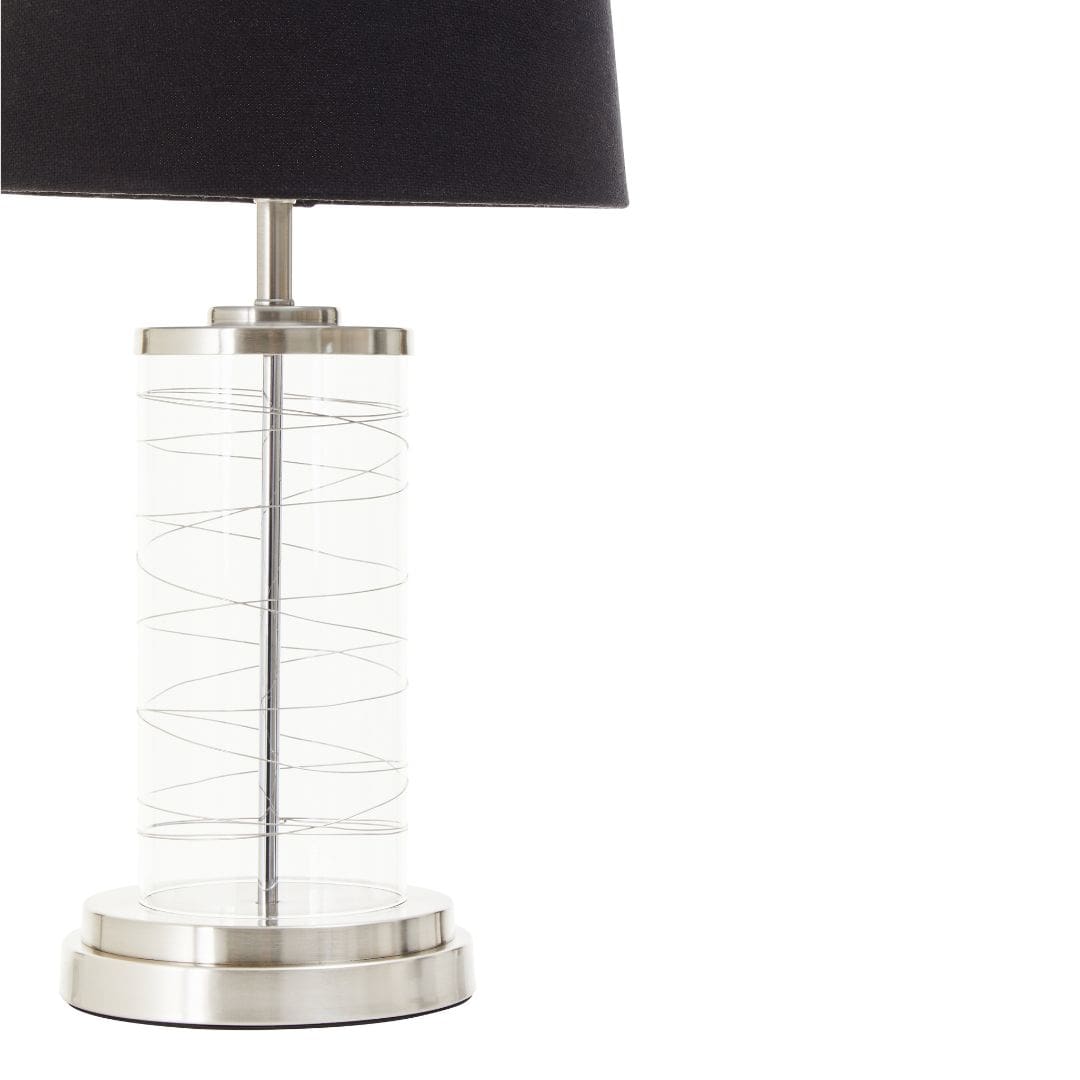 Sleek Glass and Chrome Lamp with Elegant Black Shade