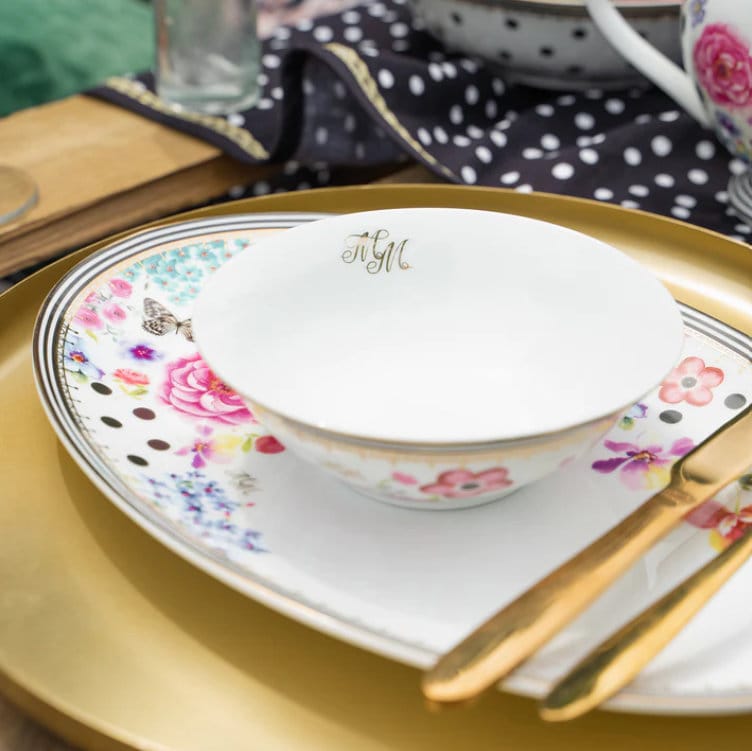 Melli Mello Flower & Polka Dots Porcelain Serving Platter with Gold Edging