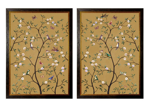 Rustic Tree of Life Ochre Colour Duo - 2 Framed Pictures for Home Decor