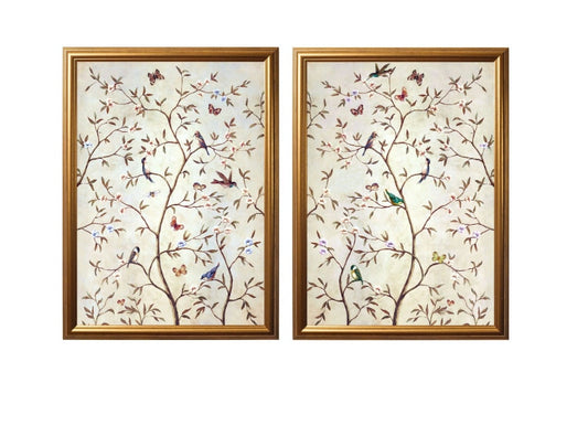 Handcrafted Tree of Life Wall Art - Set of 2 Framed Pictures in Natural Tones