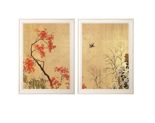 Cherry Blossom Delight: Shibata Zeshin Pair of Framed Art Prints