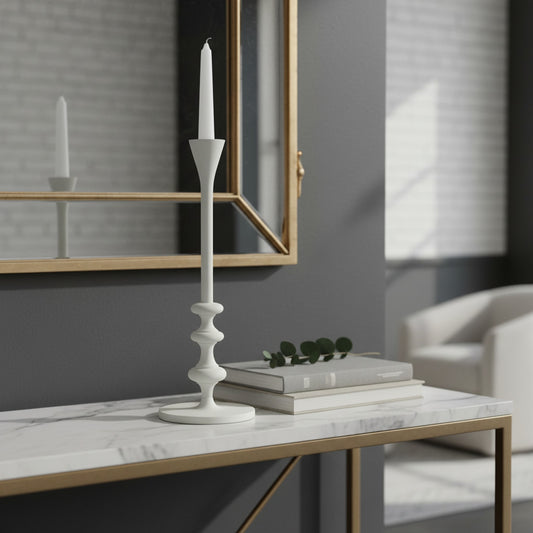 Elegant Large White Candlestick - Minimalist Candle Holder